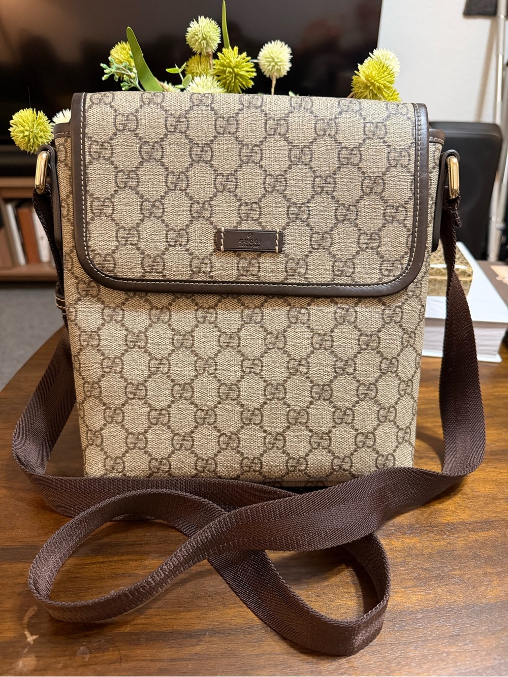 Gucci GG Supreme Brown Crossbody Bag Unisex